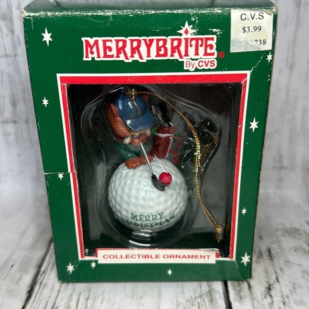 Merry Brite Vintage Rare‎ Collectible Christmas Ornament Golf Golfing New in Box